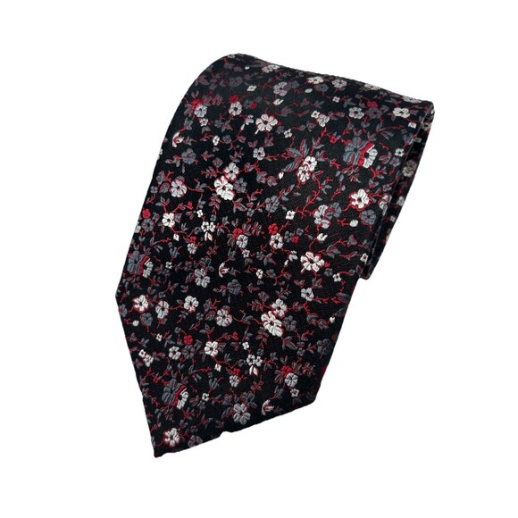 Bruno Piattelli 100%‎ Silk Handmade Black Red Gray Floral Necktie  59.75"x 3.75" - Picture 1 of 5